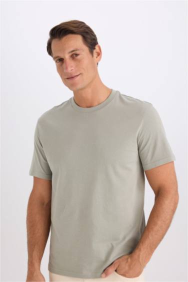 %100 Pamuk New Regular Fit Bisiklet Yaka Basic Düz Kısa Kollu Tişört