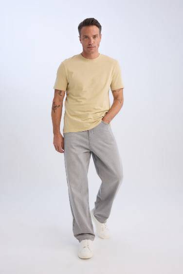 %100 Pamuk New Regular Fit Bisiklet Yaka Basic Düz Kısa Kollu Tişört