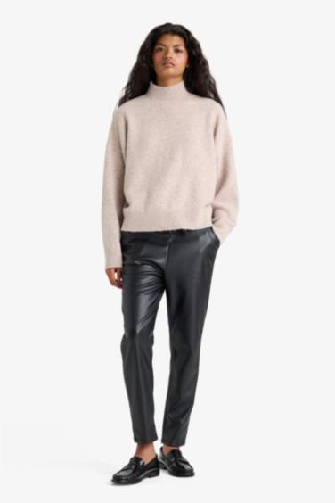 Yüksek Bel Jogger Kışlık Pantolon Cepli Standart Paça Suni Deri