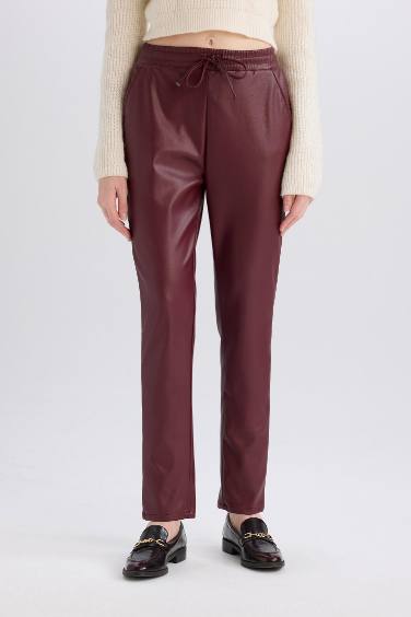 High Waist Standard Leg Faux Leather Jogger Pants