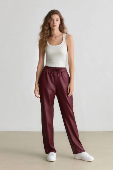 Jogger Cepli Yüksek Bel Standart Paça Suni Deri Pantolon