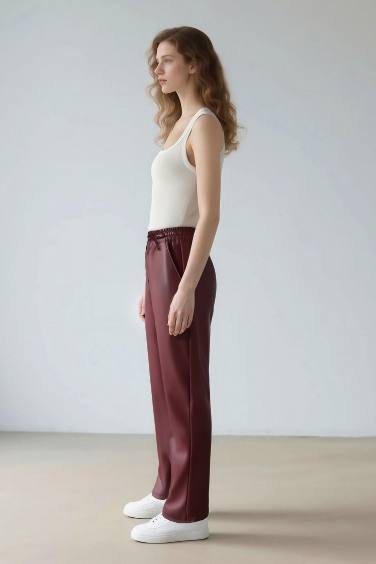 Jogger Cepli Yüksek Bel Standart Paça Suni Deri Pantolon