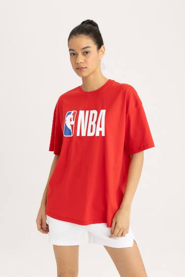 T-Shirt Oversize Col Rond Imprimé Manches Courtes Defactofit Nba Wordmark