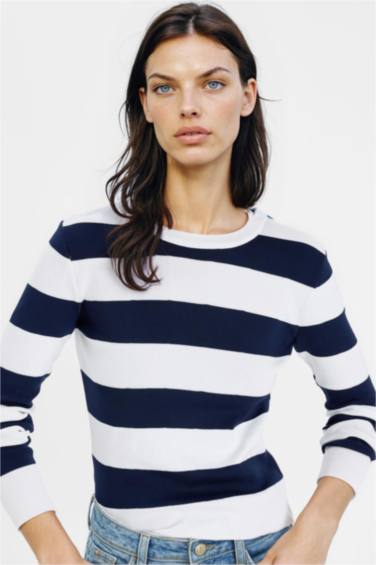 Regular Fit Crew Neck Striped Knitted Pullover