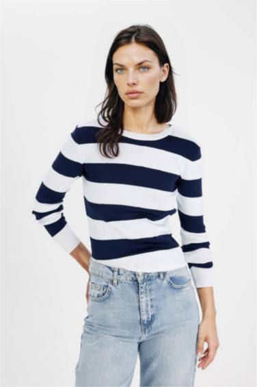 Regular Fit Crew Neck Striped Knitted Pullover