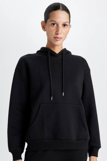 Relax Fit Hooded Thick Basic Sweatshirt