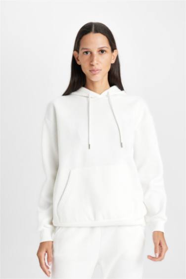 Relax Fit Hooded Kangaroo Pocket Thick Basic Sweatshirt