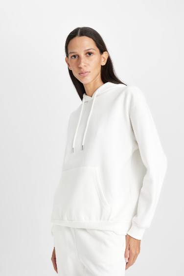 Relax Fit Hooded Kangaroo Pocket Thick Basic Sweatshirt