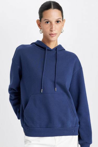 Relax Fit Hooded Thick Basic Sweatshirt