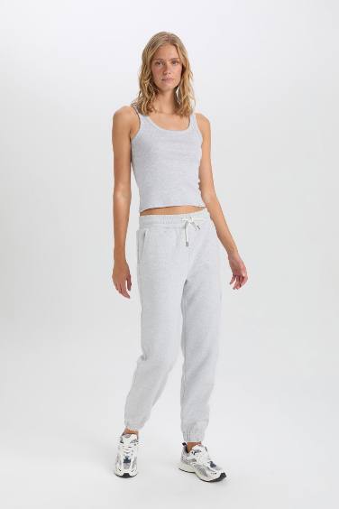 Kalın Jogger Eşofman Altı Beli Paçası Lastikli Bağcıklı Basic Düz Cepli