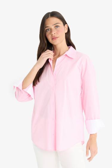 Oversize Fit Shirt Collar Poplin Long Sleeve Shirt