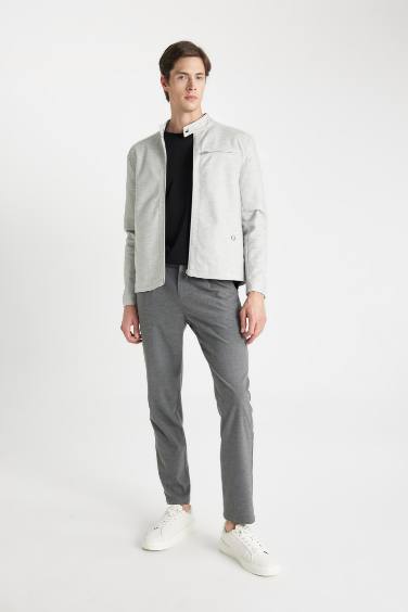 Slim Fit Dar Kesim Dik Yaka Astarlı Fermuarlı Cepli Mevsimlik Baharlık Ceket Mont