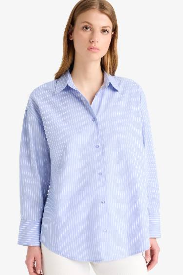 Oversize Fit Shirt Collar Poplin Long Sleeve Shirt