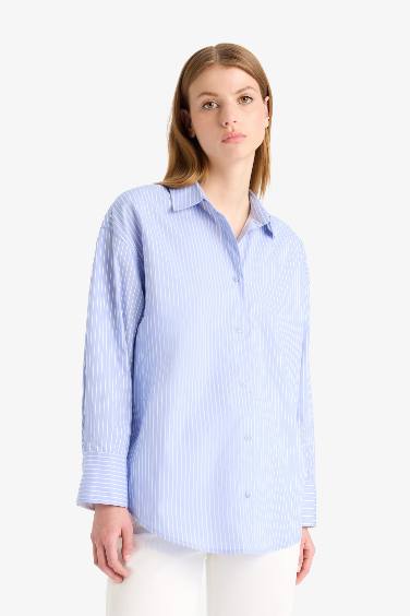 Oversize Fit Shirt Collar Poplin Long Sleeve Shirt