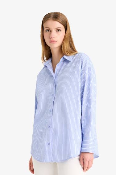 Oversize Fit Shirt Collar Poplin Long Sleeve Shirt