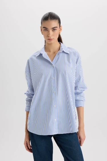 Oversize Fit Shirt Collar Poplin Long Sleeve Shirt