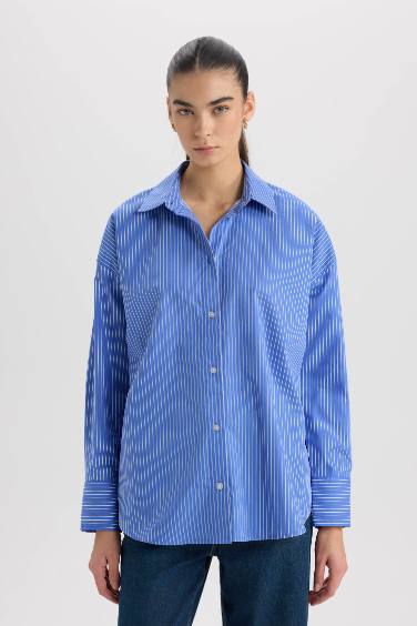 Oversize Fit Shirt Collar Poplin Long Sleeve Shirt