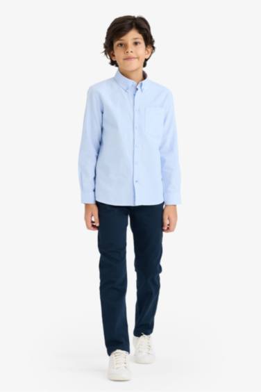 Boy Regular Fit Polo Neck Oxford Long Sleeve Shirt