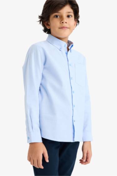 Boy Regular Fit Polo Neck Oxford Long Sleeve Shirt