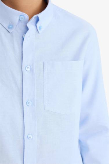 Boy Regular Fit Polo Neck Oxford Long Sleeve Shirt