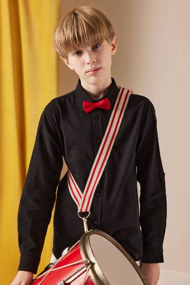 Boy Polo Neck Black Long Sleeve Shirt