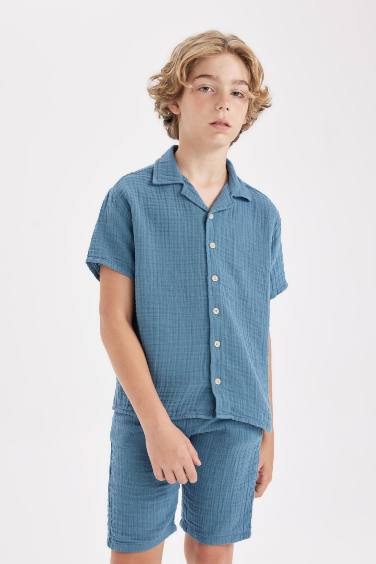 Boy Oversize Fit Polo Neck Muslin Shirt