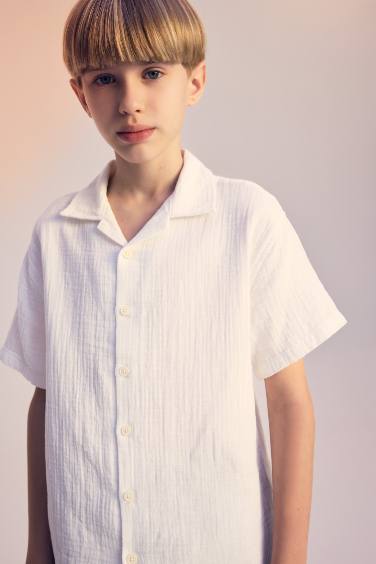 Boy Oversize Fit Polo Neck Muslin Shirt