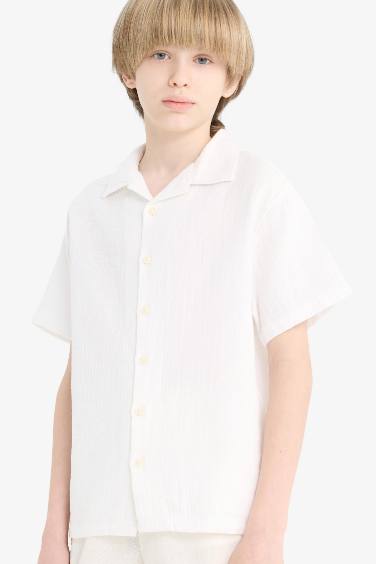 Boy Oversize Fit Polo Neck Muslin Shirt