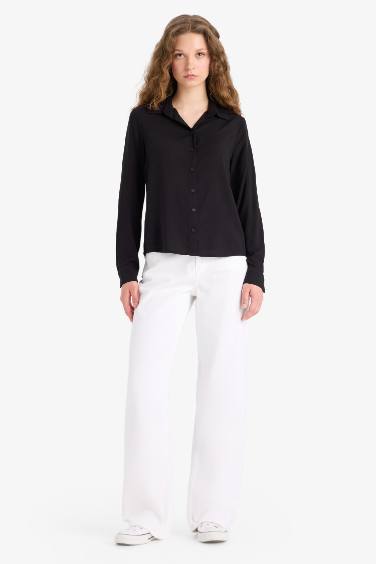 قميص كم طويل قصة عادية بياقة قميص