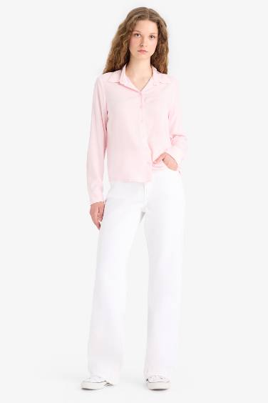 قميص كم طويل قصة عادية بياقة قميص