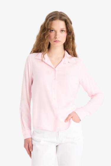 قميص كم طويل قصة عادية بياقة قميص