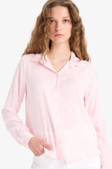 قميص كم طويل قصة عادية بياقة قميص