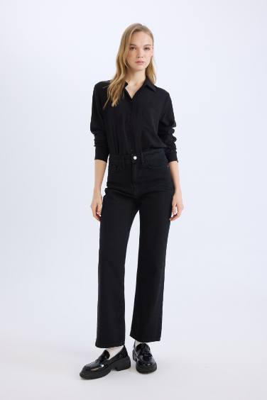 قميص كم طويل قصة عادية بياقة قميص