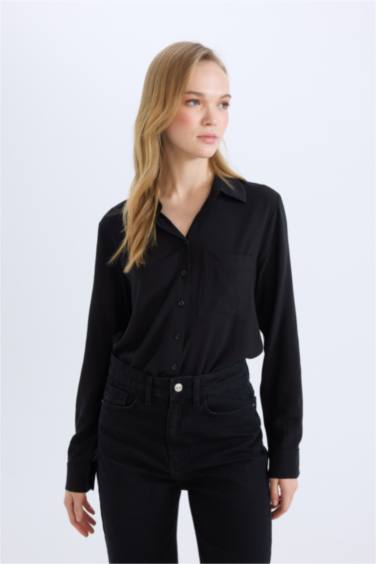 قميص كم طويل قصة عادية بياقة قميص