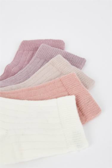 Kız Bebek Pamuklu Kaydırmaz Tabanlı 5'li Uzun Çorap