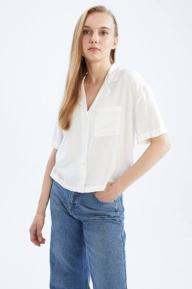 Coool Oversize Geniş Kalıp Pijama Yaka Kısa Kollu Gömlek