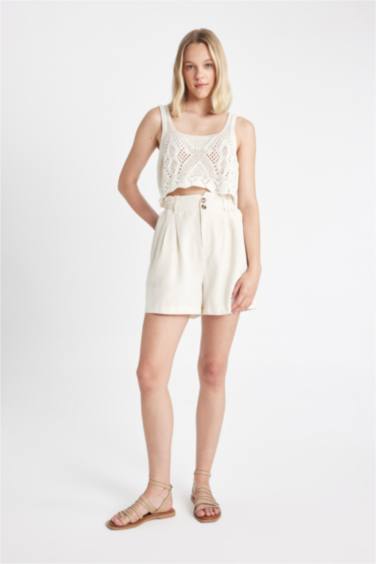 Short Paperbag en lin mélangé à Coupe décontractée