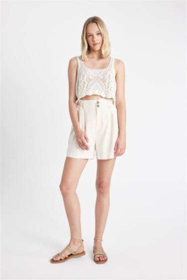 Short Paperbag en lin mélangé à Coupe décontractée