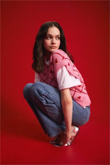 Coool V Yaka Kalp Desenli Triko Süveter