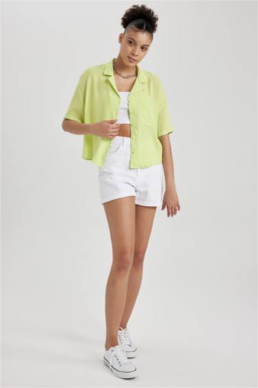 Coool Oversize Geniş Kalıp Pijama Yaka Kısa Kollu Gömlek