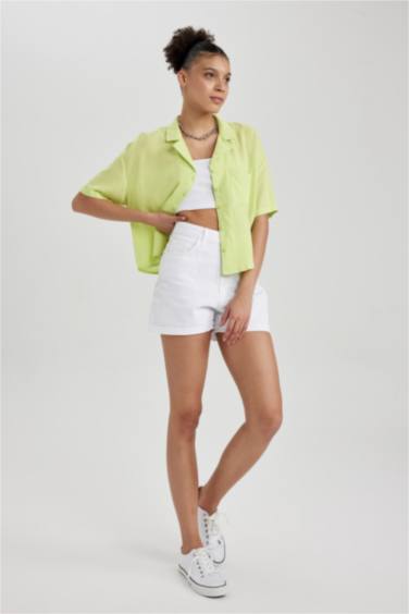 Coool Oversize Geniş Kalıp Pijama Yaka Kısa Kollu Gömlek