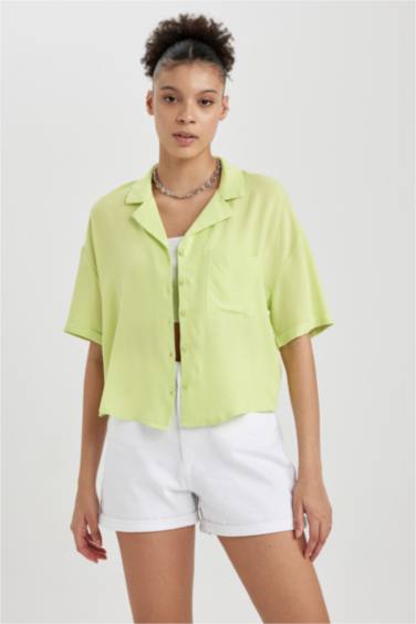 Coool Oversize Geniş Kalıp Pijama Yaka Kısa Kollu Gömlek