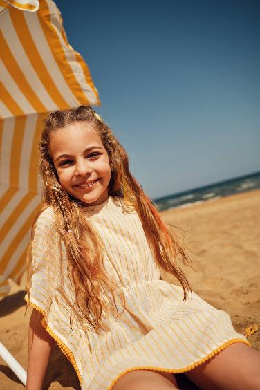 Girl Striped Cotton Beach Dress