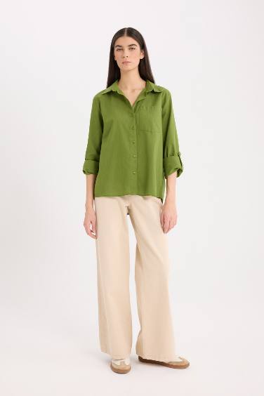 Regular Fit Basic Düz Cepli Uzun Kollu Gömlek