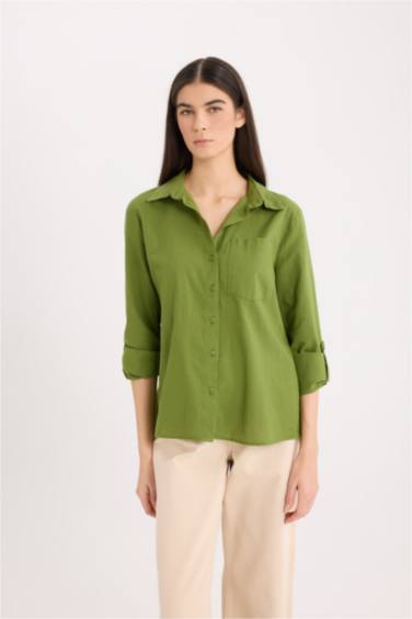 Regular Fit Basic Düz Cepli Uzun Kollu Gömlek