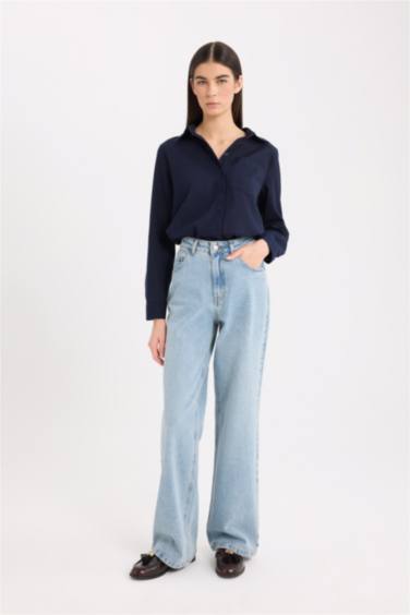 Regular Fit Basic Düz Cepli Uzun Kollu Gömlek