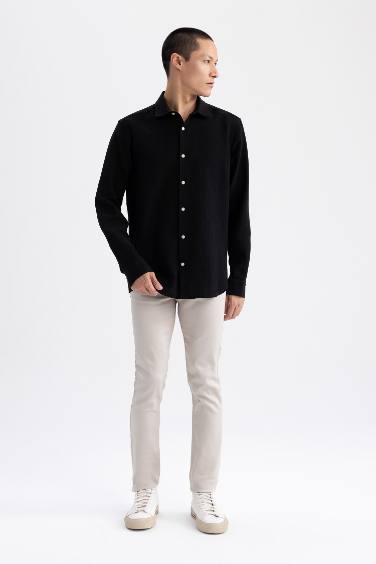 Chemise en coton à manches longues et à Col Polo Coupe moderne