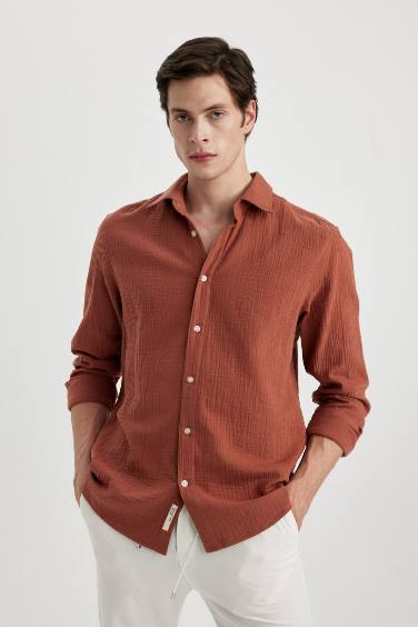 Regular Fit Polo Collar Long Sleeve Shirt