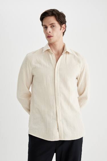 Regular Fit Polo Collar Long Sleeve Shirt