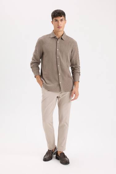 %100 Pamuk Regular Fit Polo Yaka Müslin Uzun Kollu Gömlek